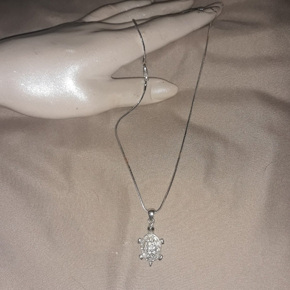 Silver Sparkly Sea Turtle Pendant Necklace - Picture 3 of 5